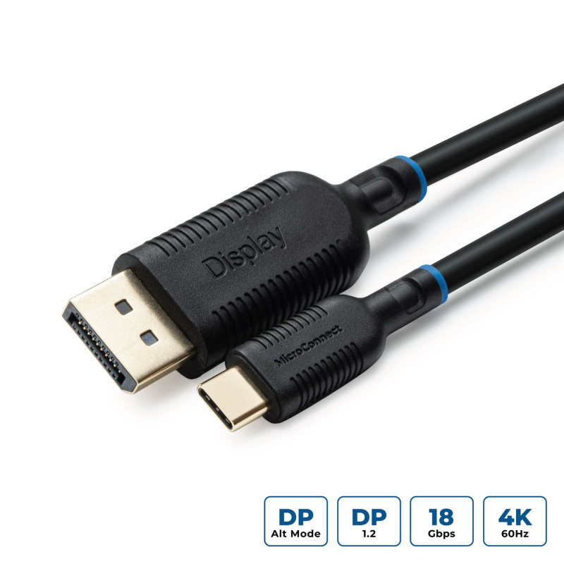 Microconnect MC-USBCDP2 câble vidéo et adaptateur 2 m USB Type-C DisplayPort Noir