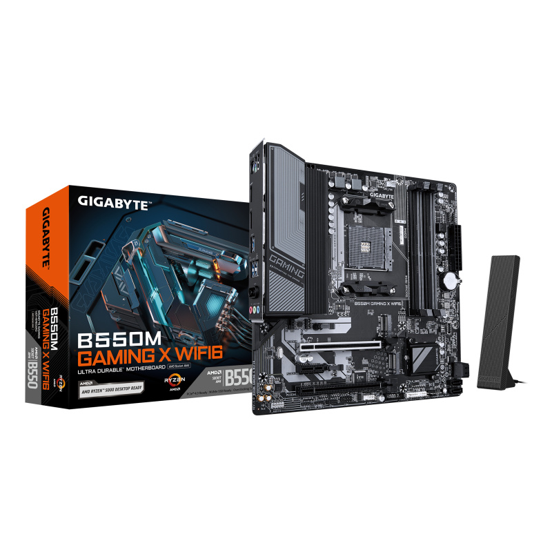 GIGABYTE B550M GAMING X WIFI6 Carte mère - Processeurs AMD Ryzen 5000, VRM 5+3 phases, jusqu'à 3200 MHz DDR4, 1x M.2 PCIe 4.0 + 1x M.2 PCIe 3.0, Wi-Fi 6, LAN 1 GbE, USB 3.2 Gen 1