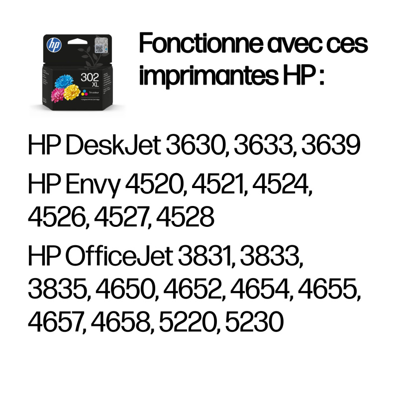 HP 302XL Cartouche d’encre trois couleurs grande capacité authentique