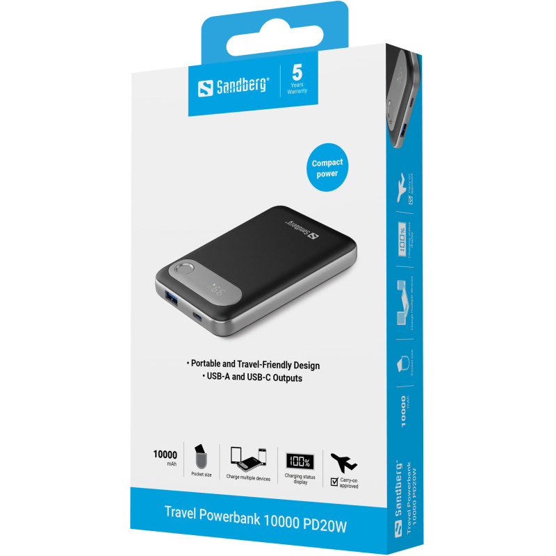 Sandberg 421-16 banque d'alimentation électrique Lithium Polymère (LiPo) 10000 mAh Aluminium, Noir