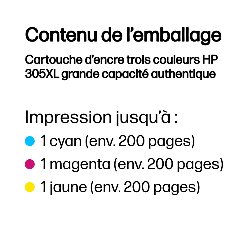 HP Cartouche d’encre trois couleurs 305XL grande capacité authentique