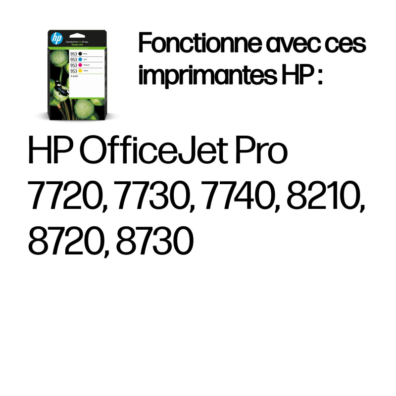 HP 953 Pack de 4 cartouches d'encre Noir/Cyan/Magenta/Jaune authentiques