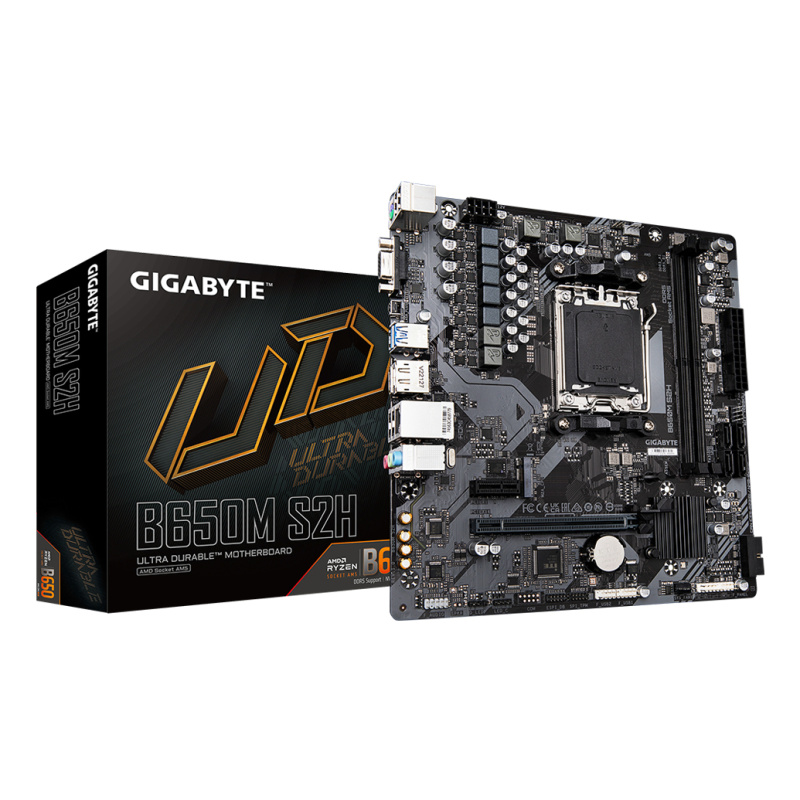 GIGABYTE B650M S2H Carte mère - AMD Ryzen série 9000, VRM 5+2+2 phases, jusqu'à 6400 MHz DDR5 (OC), 1xPCIe 4.0 M.2, LAN GbE, USB 3.2 Gen 1