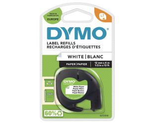 DYMO LetraTag Étiquettes en Papier Authentique | 12 mm x 4 m | Noir sur Blanc | Étiquettes autocollantes pour étiqueteuse LetraTag