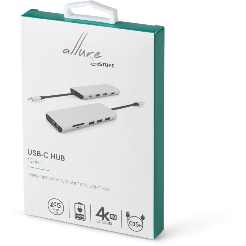 eSTUFF ES623009 hub & concentrateur USB 3.2 Gen 1 (3.1 Gen 1) Type-C 5000 Mbit/s Gris