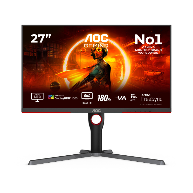 AOC G3 Q27G3XMN/BK écran plat de PC 68,6 cm (27") 2560 x 1440 pixels 2K Ultra HD LED Noir, Rouge