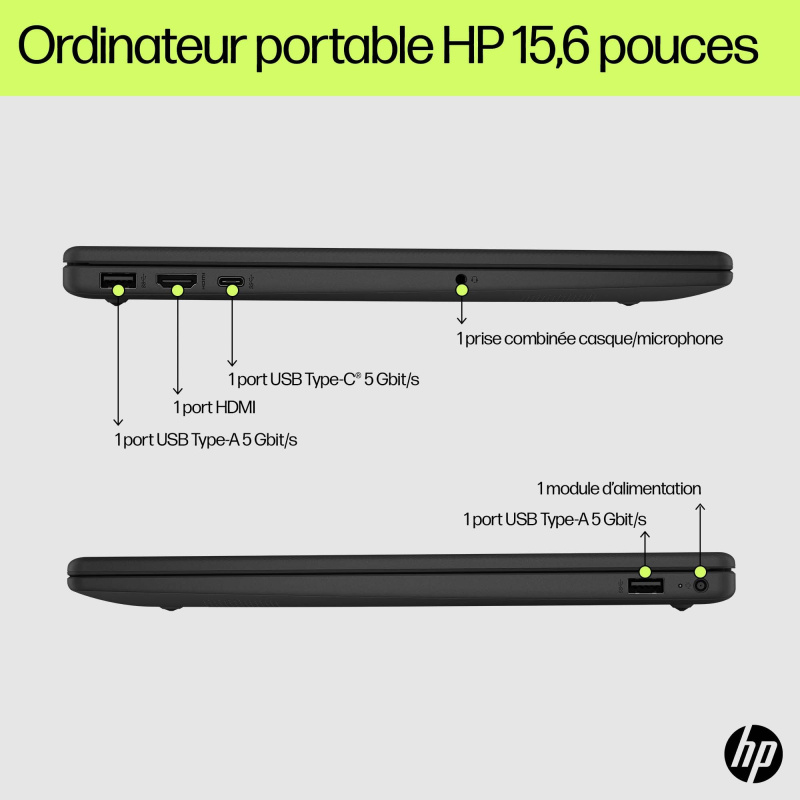 HP 15-fd0152nf Intel® Core™ i7 i7-1355U Ordinateur portable 39,6 cm (15.6") Full HD 16 Go DDR4-SDRAM 1 To SSD Wi-Fi 6 (802.11ax) Windows 11 Home Argent