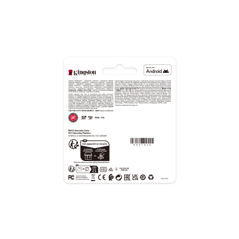 Kingston Technology 64GB microSDXC Canvas Select Plus Gen3 100MB/s A1 (Adaptateur SD inclus)
