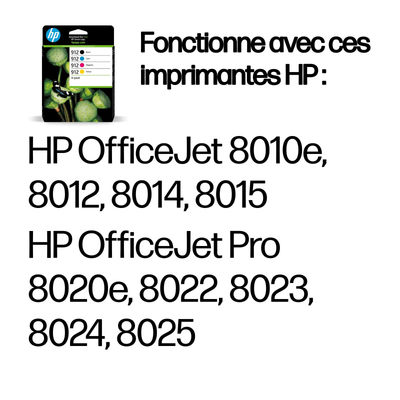 HP 912 Pack de 4 cartouches d'encre Noir/Cyan/Magenta/Jaune authentiques