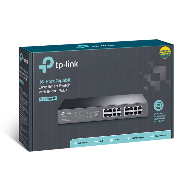 TP-Link TL-SG1016PE Géré L2 Gigabit Ethernet (10/100/1000) Connexion Ethernet, supportant l'alimentation via ce port (PoE) 1U Noir