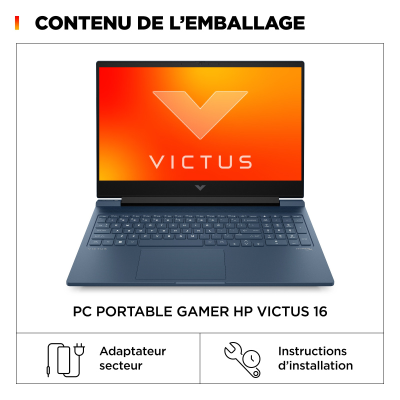 HP Victus Gaming Laptop 16-r1002nf Intel® Core™ i7 i7-14700HX Ordinateur portable 40,9 cm (16.1") Full HD 16 Go DDR5-SDRAM 1 To SSD NVIDIA GeForce RTX 4070 Wi-Fi 6 (802.11ax) Windows 11 Home Noir