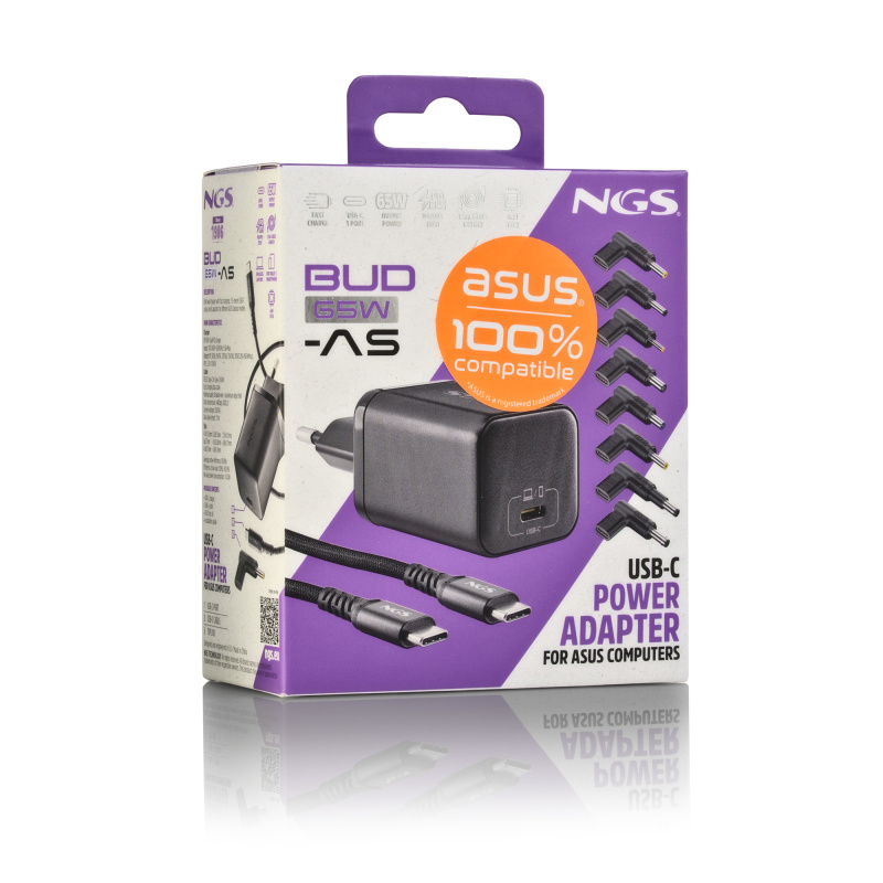 NGS BUD 65W-AS Universel Noir Secteur Charge rapide Intérieure