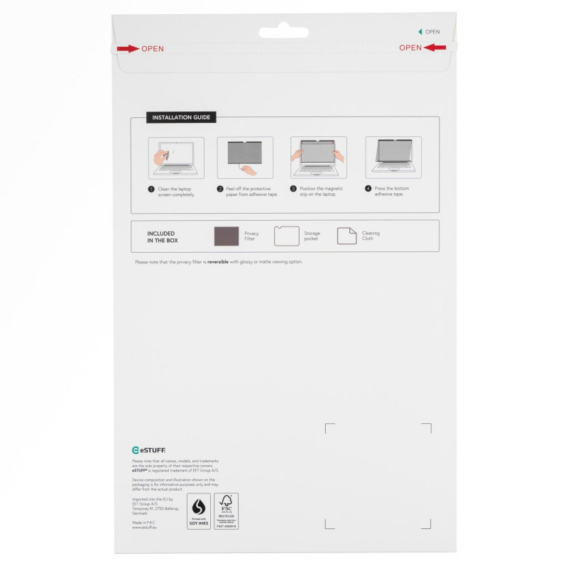 eSTUFF GLBMMB13-22 filtre anti-reflets pour écran et filtre de confidentialité 34,5 cm (13.6") Ordinateur portable Filtre de confidentialité sans bords pour ordinateur