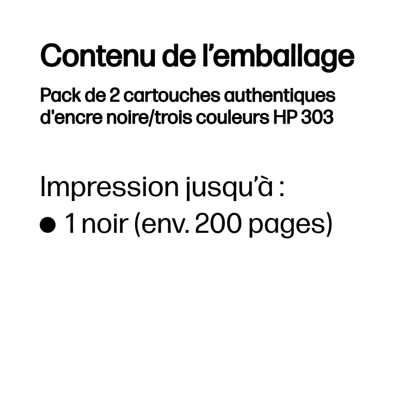 HP Pack de 2 cartouches authentiques d'encre noire/trois couleurs 303
