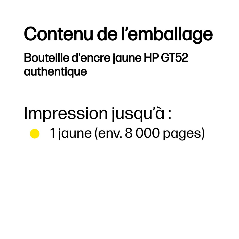 HP Bouteille d'encre jaune GT52 authentique