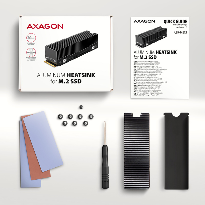 Axagon CLR-M2XT M.2 SSD Passivkühler Aluminium - 2280 M.2 NVMe SSD, Disque électronique Dissipateur thermique/Radiateur Noir, Gris 1 pièce(s)