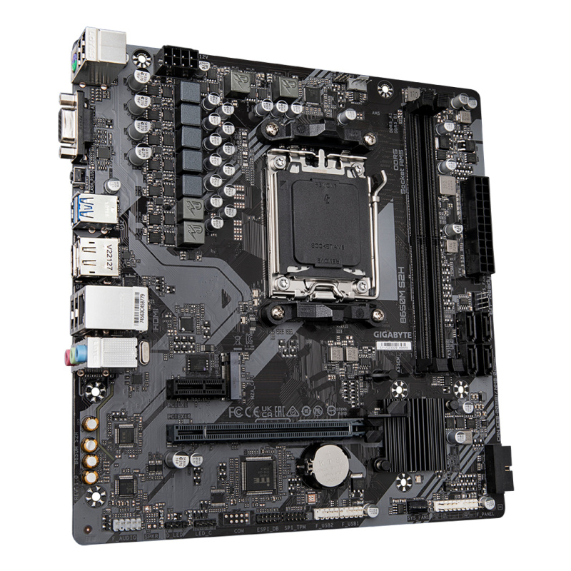 GIGABYTE B650M S2H Carte mère - AMD Ryzen série 9000, VRM 5+2+2 phases, jusqu'à 6400 MHz DDR5 (OC), 1xPCIe 4.0 M.2, LAN GbE, USB 3.2 Gen 1