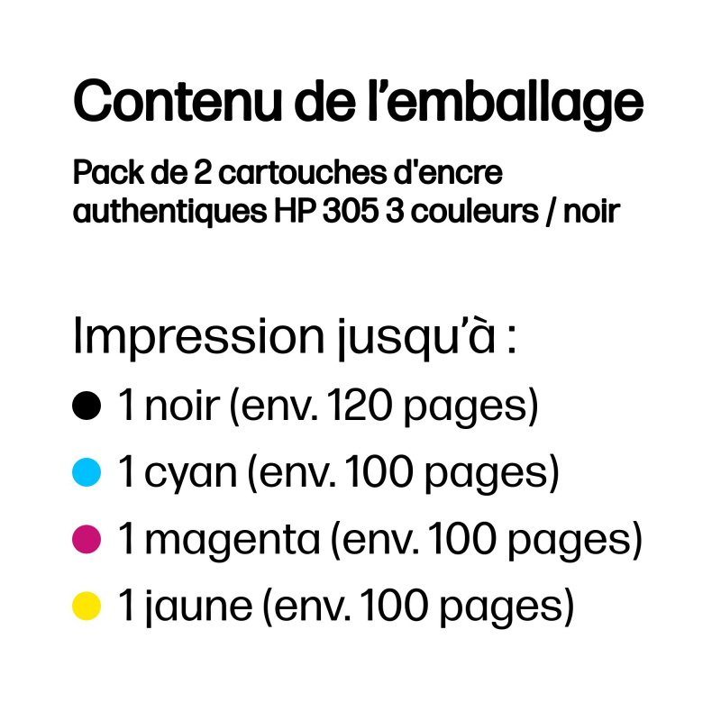 HP Pack de 2 cartouches d'encre authentiques 305 3 couleurs / noir
