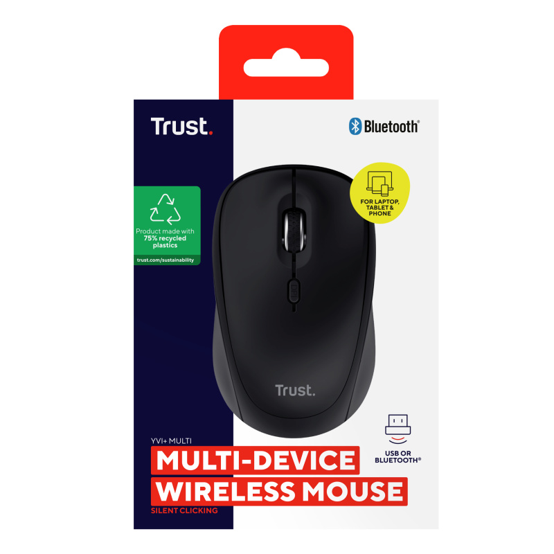Trust Yvi+ souris Universel Ambidextre RF sans fil + Bluetooth Optique 1600 DPI