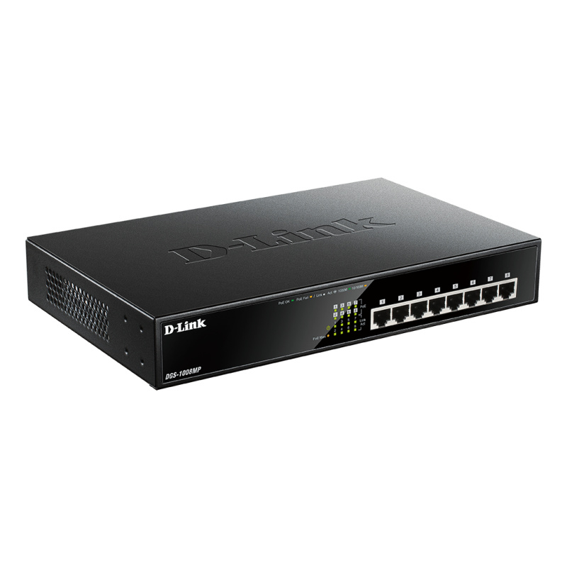 D-Link DGS-1008MP commutateur réseau Non-géré Gigabit Ethernet (10/100/1000) Connexion Ethernet, supportant l'alimentation via ce port (PoE) 1U Noir