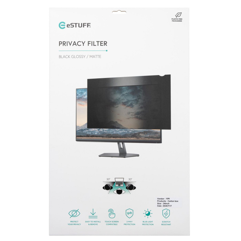 eSTUFF GLBB24536303 filtre anti-reflets pour écran et filtre de confidentialité 61 cm (24") Moniteur Filtre de confidentialité sans bords pour ordinateur