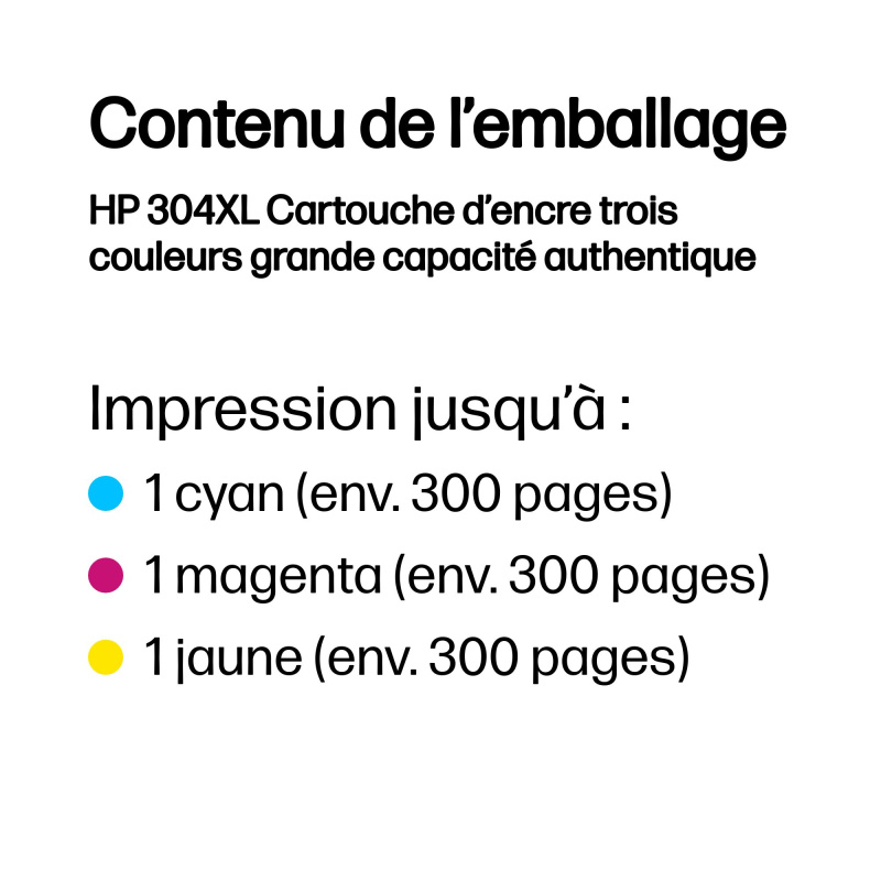 HP 304XL Cartouche d’encre trois couleurs grande capacité authentique