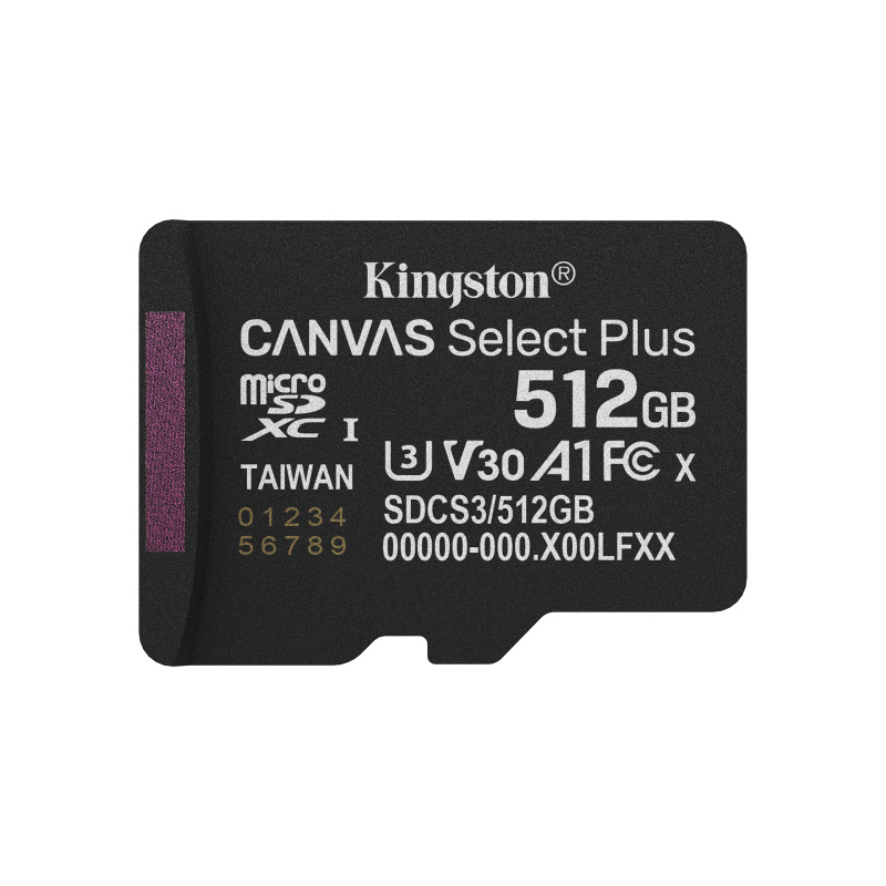 Kingston Technology 512GB microSDXC Canvas Select Plus Gen3 150MB/s A1 (Adaptateur SD inclus)