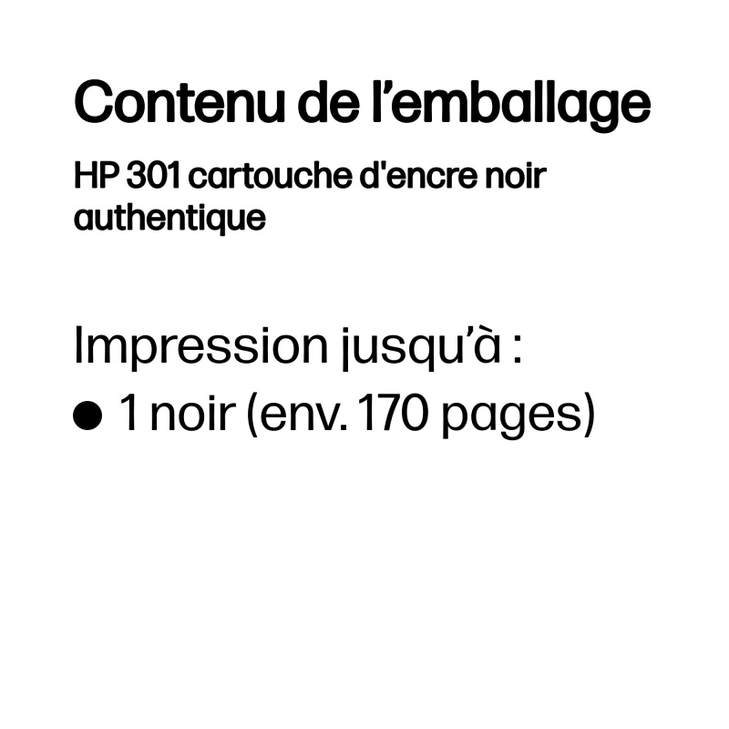 HP 301 cartouche d'encre noir authentique