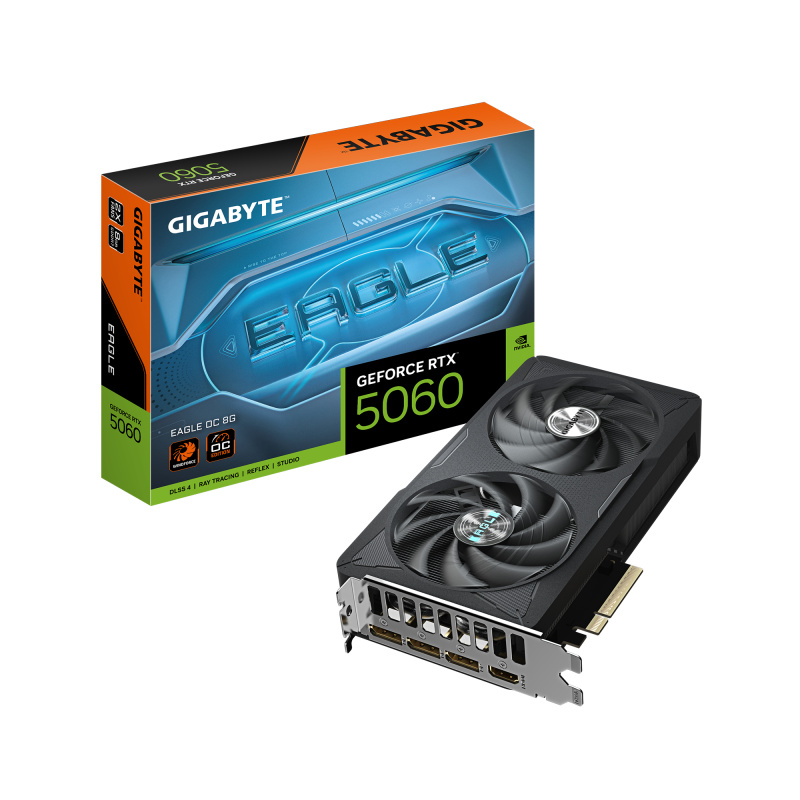 GIGABYTE GeForce RTX 5060 EAGLE OC 8G Carte Graphique - 8GB GDDR7, 128bit, PCI-E 5.0, 2550 MHz Fréquence du cœur, 3 x DisplayPort, 1 x HDMI, GV-N5060EAGLE OC-8GD