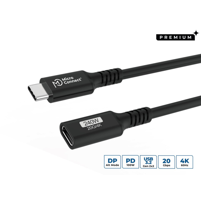 Microconnect USB3.2CC2EX câble USB USB4 Gen 2x2 2 m USB C Noir