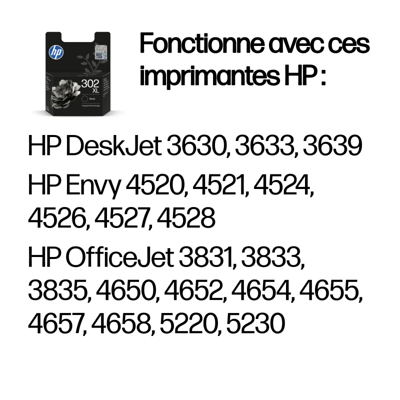 HP 302XL Cartouche d’encre noire grande capacité authentique