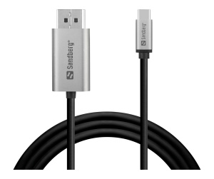Sandberg 136-51 câble vidéo et adaptateur 2 m USB Type-C DisplayPort Noir, Gris