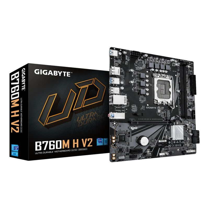 GIGABYTE B760M H V2 Carte Mère - Prend en charge les processeurs Intel Core 14e génération, VRM numérique 5+1+1 phases, jusqu’à 8000MHz DDR5 (O.C.), 1xPCIe 4.0 M.2, LAN 1GbE, USB 3.2 Gen1
