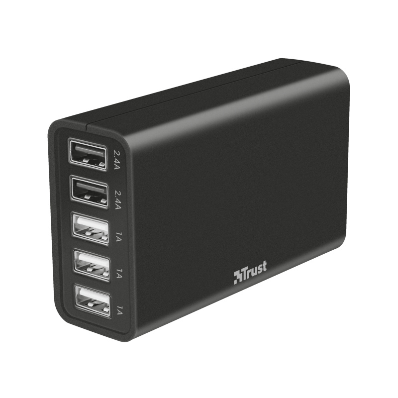 Trust 5-Port USB Fast Charger Smartphone, Tablette, Universel Noir Secteur Intérieure