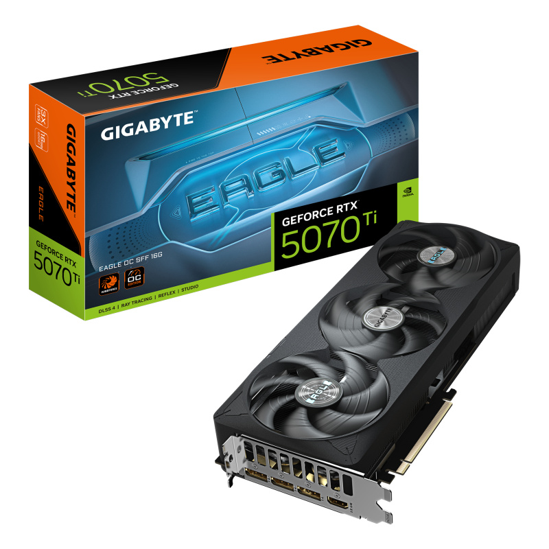 GIGABYTE GeForce RTX 5070 Ti EAGLE OC SFF 16G Carte Graphique - 16 Go GDDR7, 256 bits, PCI-E 5.0, 2542 MHz Core Clock, 3 x DP 2.1a, 1 x HDMI 2.1b, NVIDIA DLSS 4, GV-N507TEAGLE OC-16GD