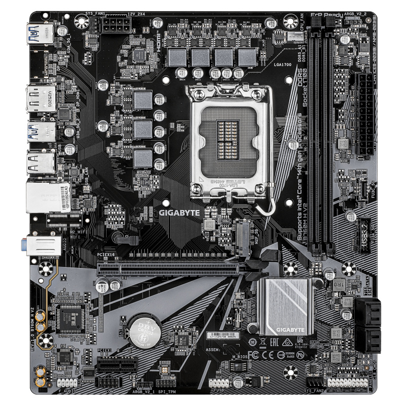 GIGABYTE B760M H V2 Carte Mère - Prend en charge les processeurs Intel Core 14e génération, VRM numérique 5+1+1 phases, jusqu’à 8000MHz DDR5 (O.C.), 1xPCIe 4.0 M.2, LAN 1GbE, USB 3.2 Gen1