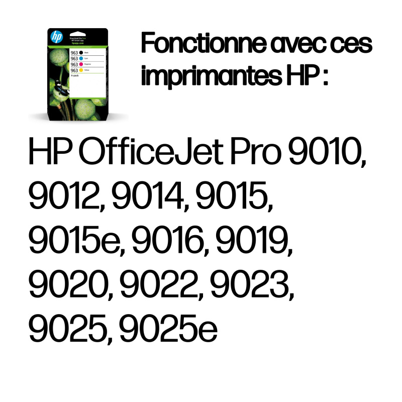 HP 963 Pack de 4 cartouches d'encre Noir/Cyan/Magenta/Jaune authentiques