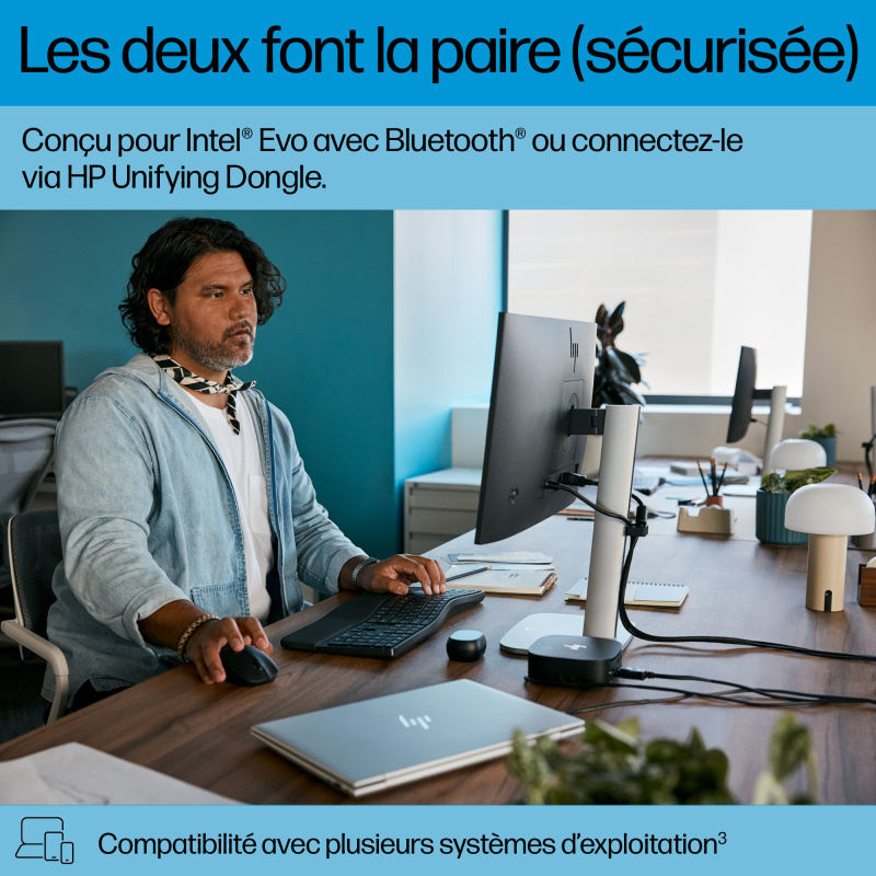 HP STORE 3PL clavier Souris incluse Bureau RF sans fil + Bluetooth Noir