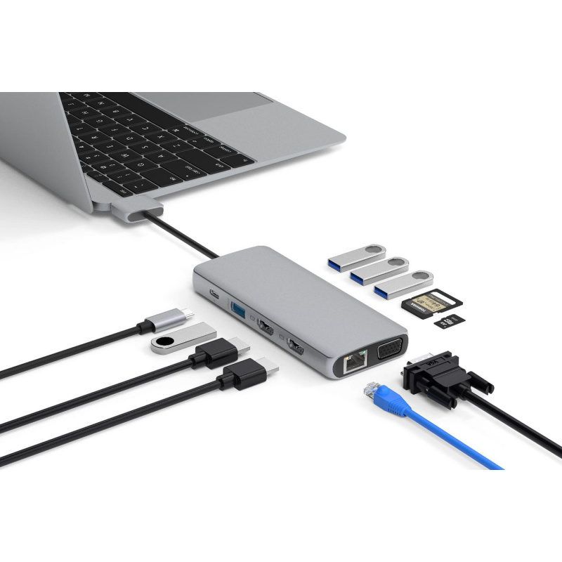 eSTUFF ES623010 hub & concentrateur USB 3.2 Gen 1 (3.1 Gen 1) Type-C 5000 Mbit/s Aluminium