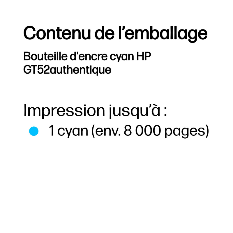 HP Bouteille d'encre cyan GT52authentique