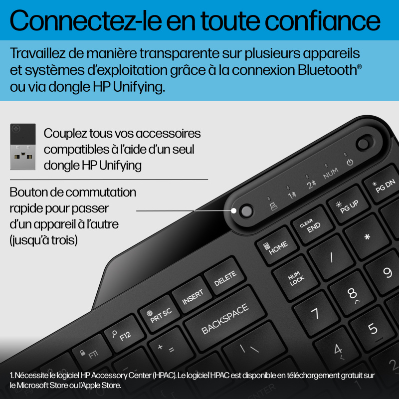 HP INC. clavier Universel RF sans fil + Bluetooth Noir