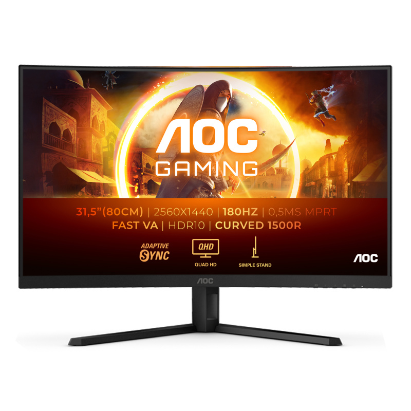 AOC G4 CQ32G4VE écran plat de PC 80 cm (31.5") 2560 x 1440 pixels Quad HD LCD Noir, Gris