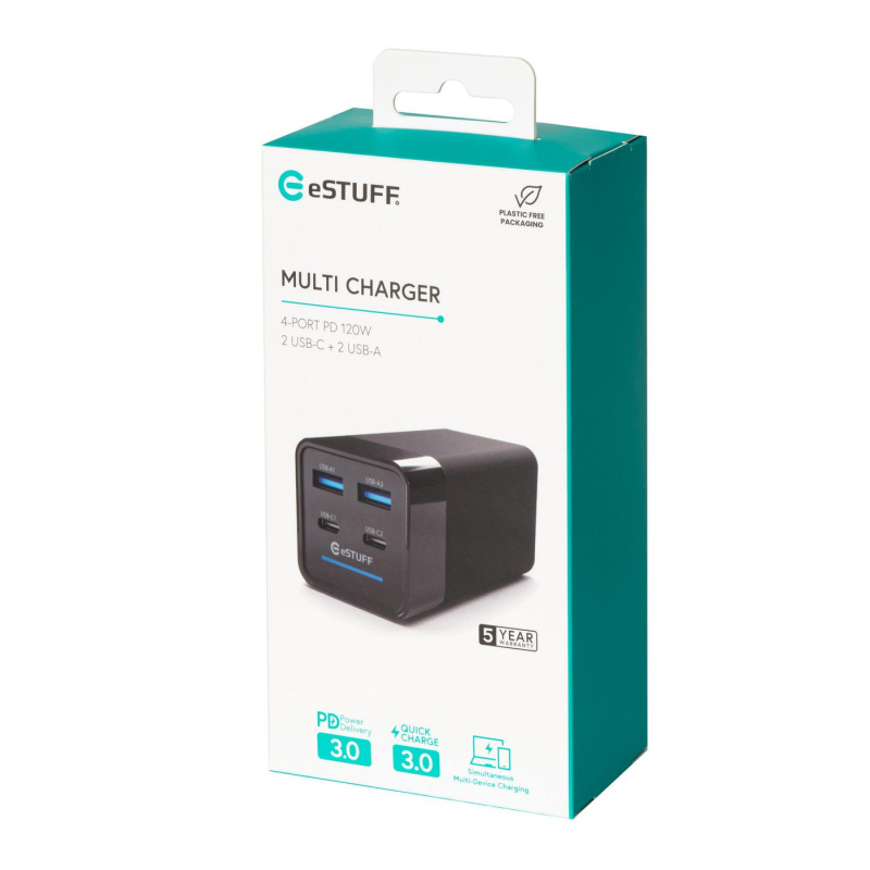 eSTUFF ES635201 chargeur d'appareils mobiles Ordinateur portable, Smartphone, Tablette, Universel Noir Secteur Intérieure