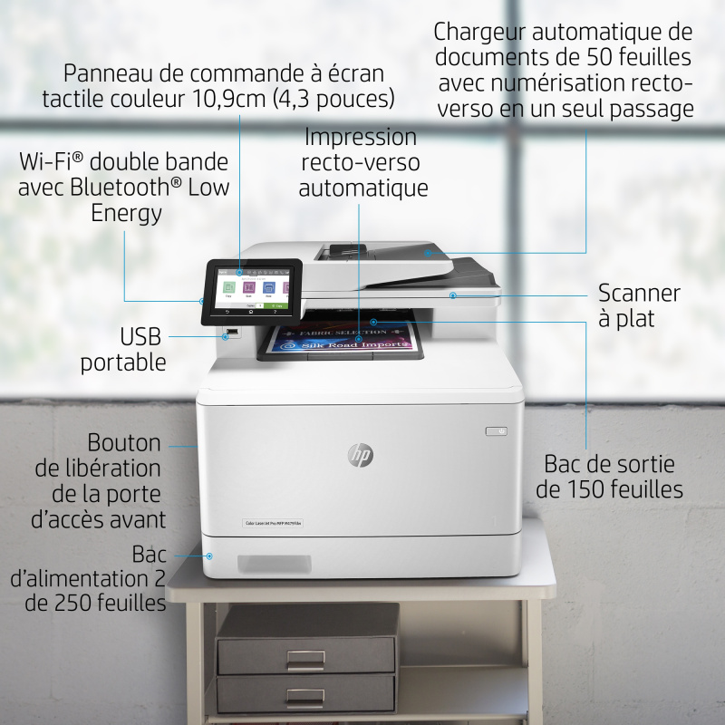 HP Color LaserJet Pro Imprimante multifonction M479dw, Couleur, Imprimante pour Impression, copie, numérisation, e-mail, Impression recto-verso; Numérisation vers e-mail/PDF; Chargeur automatique de documents de 50 feuilles