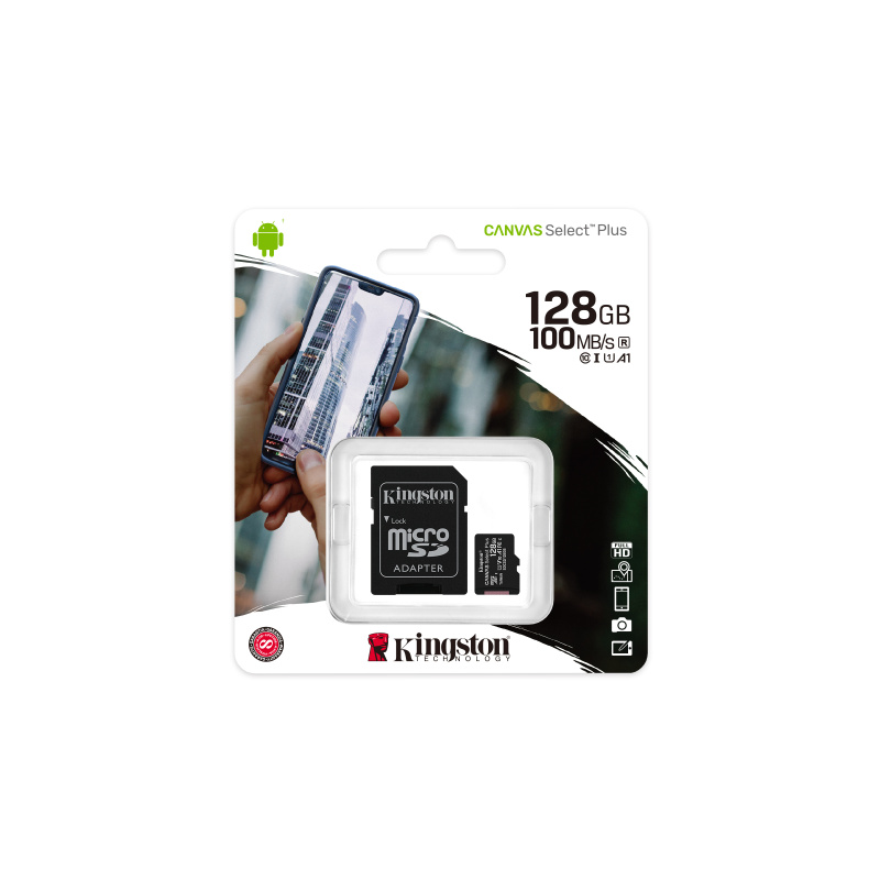Kingston Technology Canvas Select Carte micSDXC Plus 100R A1 C10 de 128 Go + ADP