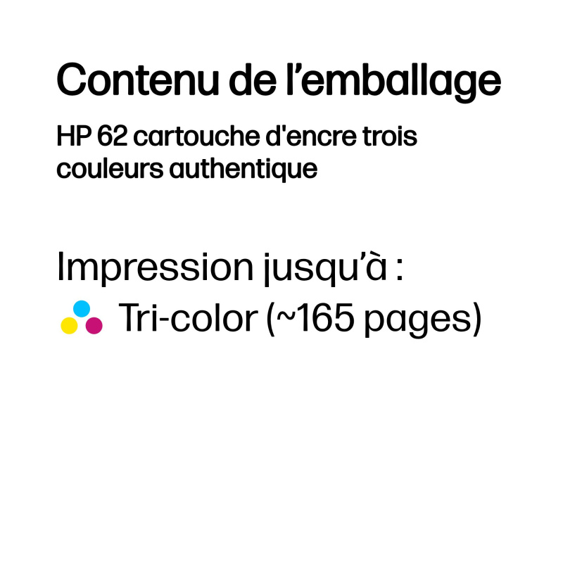 HP 62 cartouche d'encre trois couleurs authentique