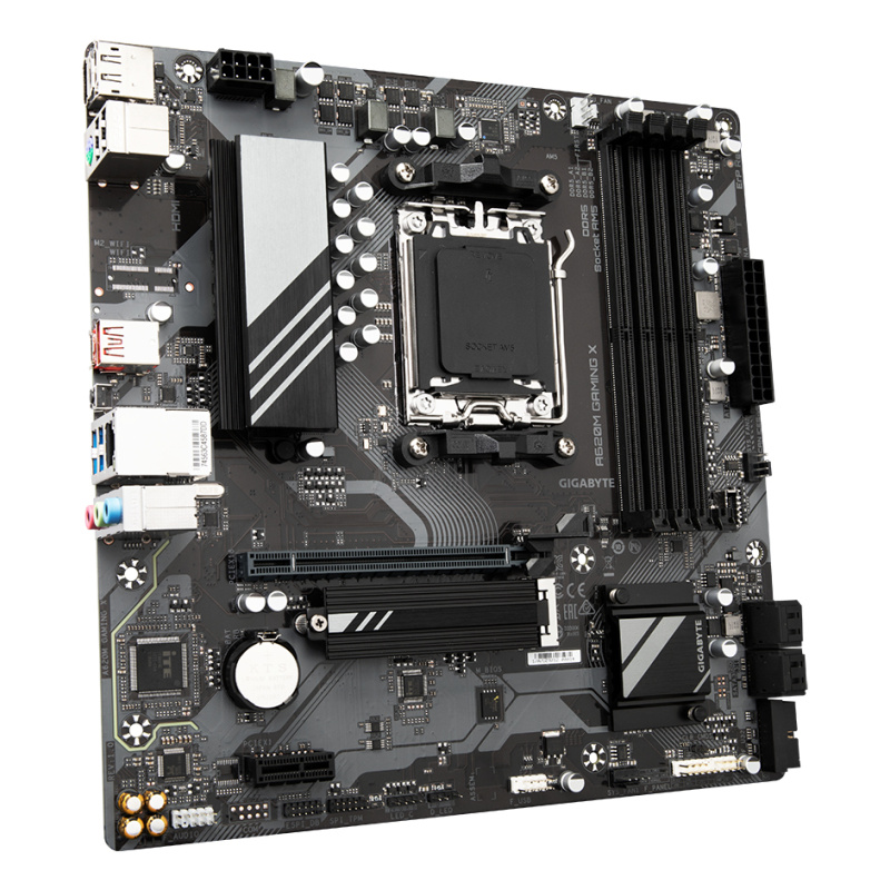 GIGABYTE A620M GAMING X Carte Mère - Prend en charge les processeurs AMD Ryzen 8000, VRM numérique 8+2+1 phases, jusqu'à 8000MHz DDR5 (OC), 1xPCIe 4.0 M.2, LAN GbE, USB 3.2 Gen 2