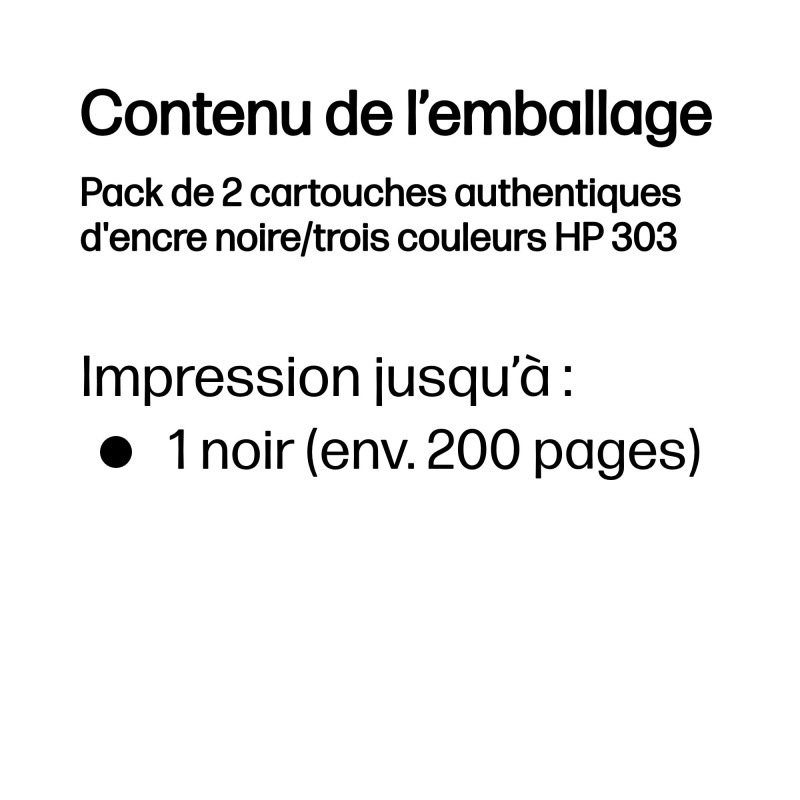 HP Pack de 2 cartouches authentiques d'encre noire/trois couleurs 303