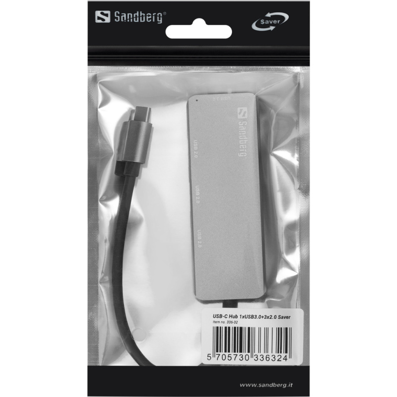 Sandberg 336-32 hub & concentrateur USB 3.2 Gen 1 (3.1 Gen 1) Type-C 5000 Mbit/s Gris