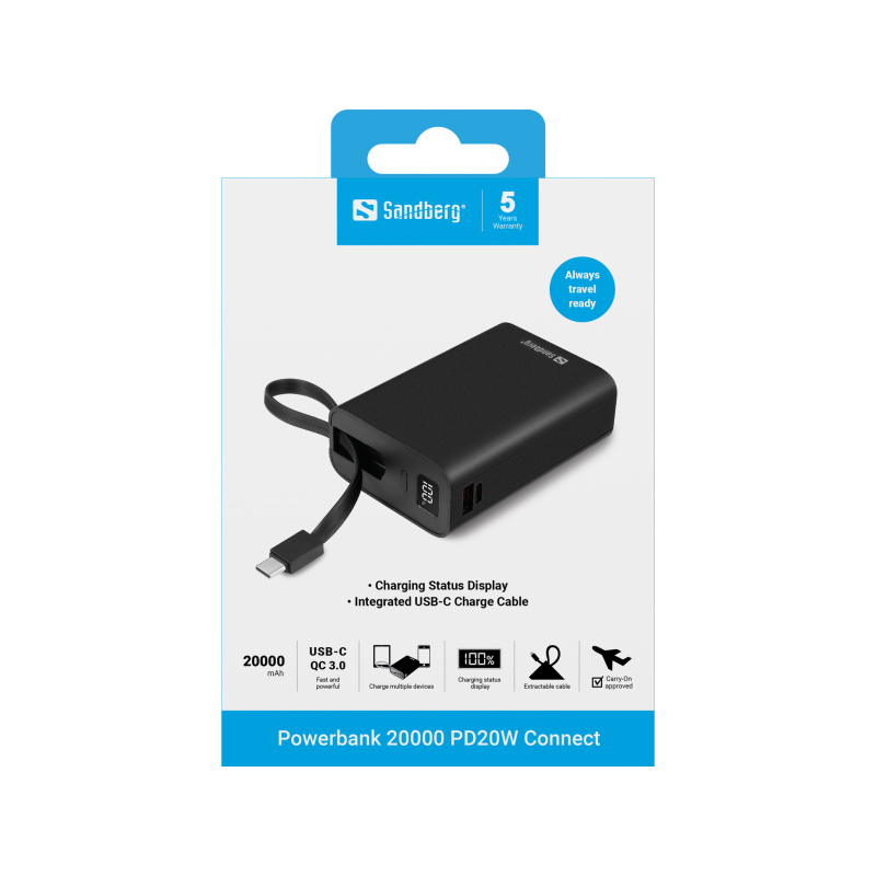 Sandberg Powerbank 20000 PD20W Connect 20000 mAh Noir